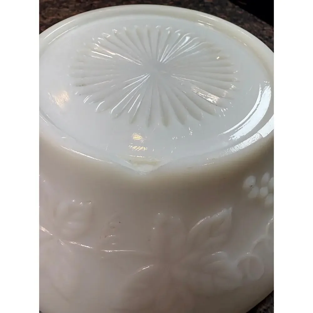 Vintage Milk Glass Bowl with Grape and Leaf Design 8.5" round - Picture 6 of 14